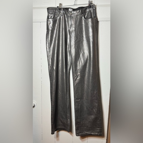 EUC Zara Metallic Gray Coated Wide Leg Jeans On Trend! - Picture 6 of 11